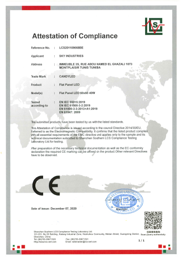 Certification Flat Panel Candyled